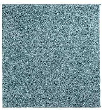 Mazovia Shaggy Hochflor Teppich - Modern Wohnzimmerteppich - Flauschiger Kuschelteppich - Weich Langflor Teppich für Schlafzimmer - Einfarbig Uni Muster - Quadrat Türkis Blau 200 x 200 cm