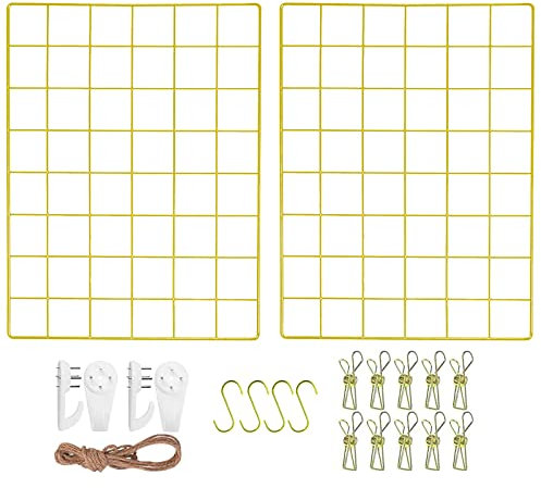 Wandgitter Gold, Multifunktionale Gitterwand, DIY Eisen Gitter der Fotowand Dekoration .Pinnwand Foto an der Memoboard Hängen in der Familie (2er-30x40cm wandgitter Gold)