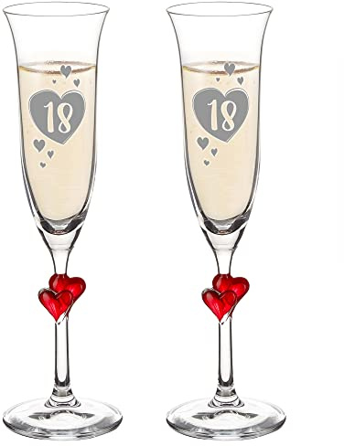 AMAVEL 2er Sektgläser Set mit roten Herzen zum 18. Geburtstag, Sektgläser mit Gravur, Geburtstagsgeschenk, Herz Sekt Gläser, Geschenke für Frauen, Champagner Gläser, Sektkelche