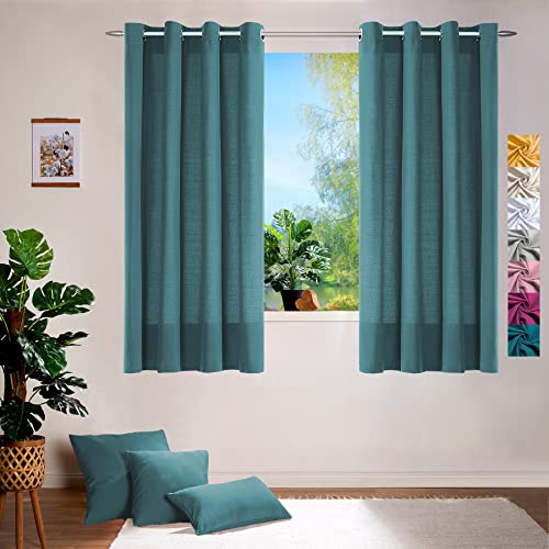 heimtexland ® Deko Vorhang Baumwolle Dekoschal Blickdicht Einfarbig Ösenschal Gardine Typ849 Petrol HxB 145x140 cm