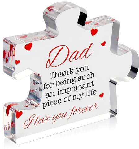 VELENTI Dad Birthday Gift - Engraved Acrylic Block Puzzle Birthday Gifts for Dad 3.35 x 2.76 inch - Cool Dad Presents from Daughter, Son, Mom - Heartwarming Men Birthday Gift, Ideas