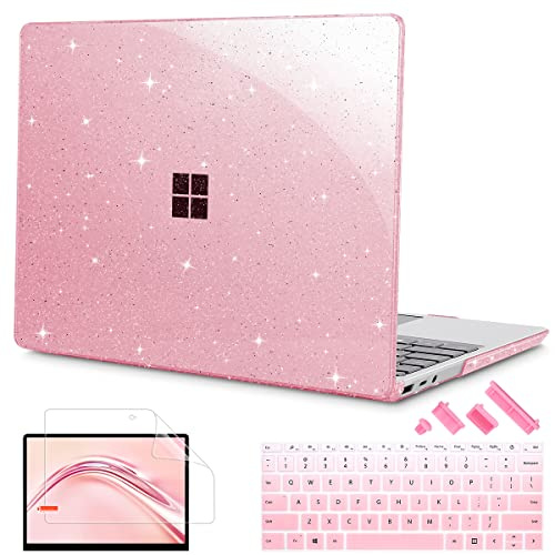 Mektron Glitter Case for 13.5 Microsoft Surface Laptop 3-5 with Metal Palm Rest Model 1951/1868,2019/2021/2022 Plastic Hard Shell Cover with Screen Protector + Keyboard Cover + Dust Plug,Sparkle Pink