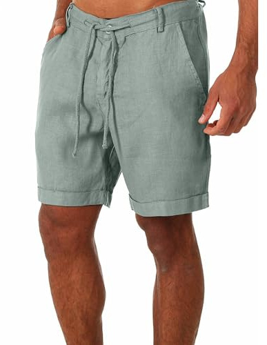 YAOBAOLE Pantaloni in Lino da Uomo, Corti da Uomo, in Lino, Pantaloni Corti, da Uomo, Estivi, Lino
