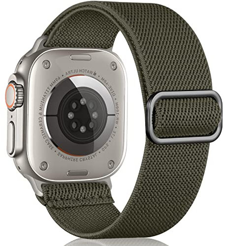 Oielai 28mm Wide Strap Compatible with Apple Watch Ultra 1 2, Adjustable Nylon Braided Sport Replacement Band for Apple Watch Ultra Strap 49mm, Army Green