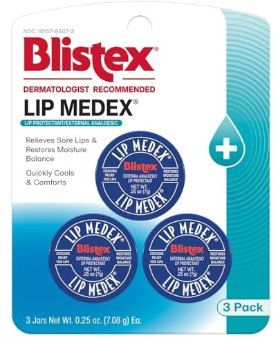 Blistex Lip Medex, 0.25 Ounce, Medicated Relief with Immediate Cooling, Soothes and Protects, Advanced Hydration, Restores Healthy Moisture Balance to Lips, 3 Count, 1 Pack