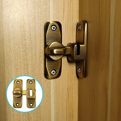 Lot de 2 Petit Verrou de Porte Coulissante à 90 Degrés pour Portes IntéRieures Loquet de Portes à Ouverture Double Vintage pour Cuisine, Chambre, Salle d'éTude, Salle de Bain, Armoire (Laiton)