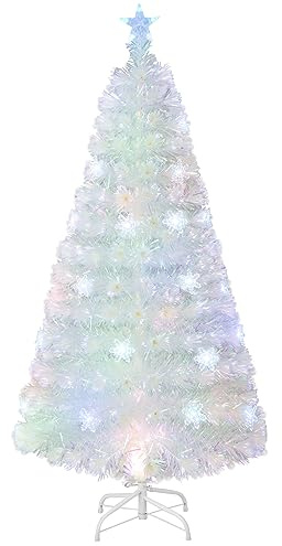 DREAMADE 120cm künstlicher Weihnachtsbaum mit Bunter Beleuchtung, weiß Kunstbaum mit 18 LED-Lichter & 125 Spitzen, Christbaum Tannenbaum Weihnachten (120 cm)