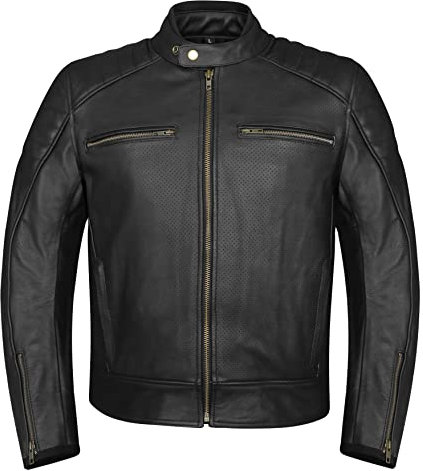 XAVIA MISANO Giacca Da Moto Da Uomo - Giacca Da Motociclista In Pelle Leggera E Traspirante Con Protezioni Di Livello 2 Certificate CE (5XL, Nero)