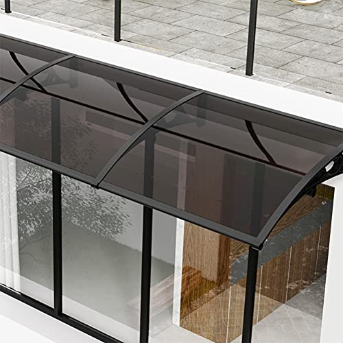 Tinted Door Canopy, Door Window Awning Polycarbonate Rain Shelter Modern Design Arched Aluminum Alloy Bracket Roofing Canopies DIY Household Front Door Windows Rain Cover (Brown 120x120cm)