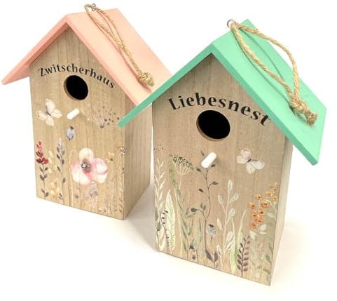 2er Set Holz Vogelhaus Vogelhäuschen Vogel Nistkasten 22 x 12 x 15,5cm Vogelkasten Nisthilfe für Meisen Wildvogelhaus Vogelnest Vogelnistkasten Nisthöhle