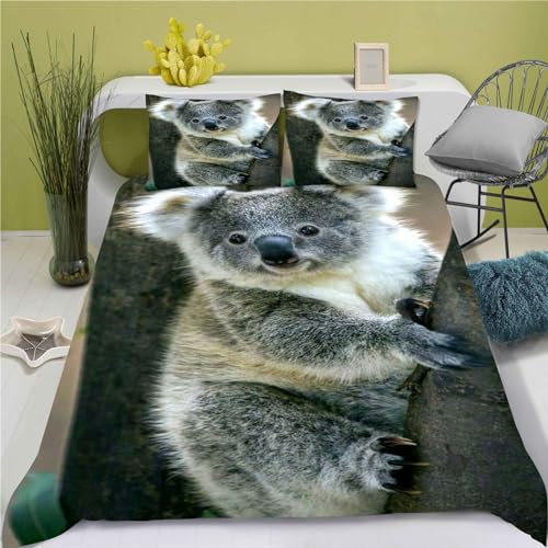 Fadaing Koala Bettwäsche 135x200 Koala in Wildnis Bettwäsche Set Niedlicher Karikatur Zoo Bettbezug Set KinderBettwäsche Jugendliche (135 x 200 cm,2)