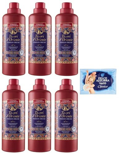 6er-Pack Tesori d'Oriente Persian Dream Ammorbidente Concentrato,Konzentrierter Weichspüler,38 Wäschen,760ml + 1er-Pack FELCE AZZURRA Talkumpuder, 100g-Beutel