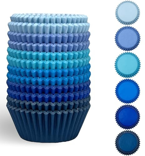 Gcardist 300 Stück Standard-Muffinförmchen Cupcake-Becher Lebensmittelqualität 6 einfarbige blaue Farben Muffinpapier Backförmchen Cupcake-Hüllen (Standardgröße)