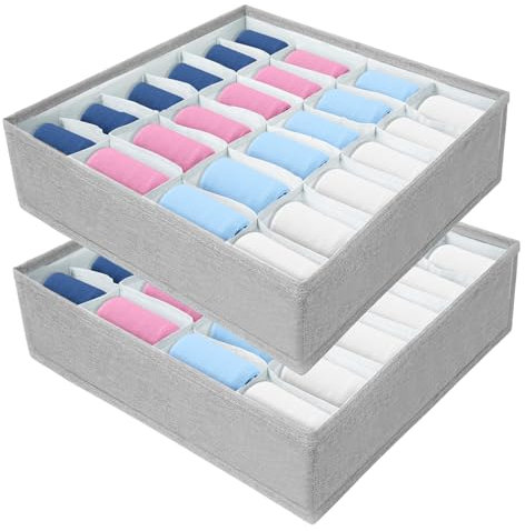 AiQInu Organizador Cajones Plegable, 2 Pcs 24 Celdas Organizador Textil de Armario con Compartimento para Almacenar Ropa Interior, Calcetines, Corbatas, Bufandas