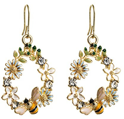 Bienen-Festival-kreative Blumen-Tropf-Öl-Legierungs-Ohrring-weibliche S925-Silber-Nadel-Intarsien-Farben-Schmetterlings-Bienen-Ohr-Zubehör-Bienen-festliches Schmuck-Geschenk (Pink, One Size)