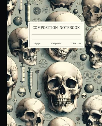 Composition Notebook: Elegant Vintage Anatomy & Skeleton Illustrations | College Ruled 7.5 x 9.25 120 pages | Ideal for Medical & Science Students