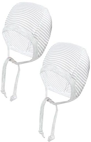 TupTam Unisex Baby Erstlingsmütze zum Binden 2er Pack, Farbe: Streifenmuster Grau, Größe: 50-56