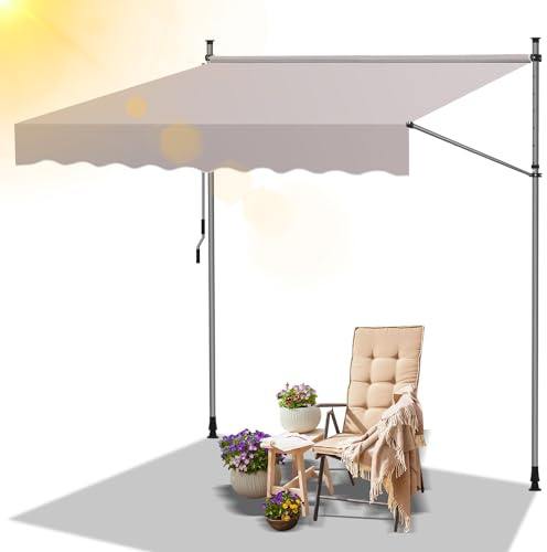 Daromigo Klemmmarkise 250cm Breit, Balkonmarkise ohne Bohren Markise mit Handkurbel, Höhenverstellbar, UV-beständig, Wasserdicht & Sonnenschutz, Einfache Montage, Beige