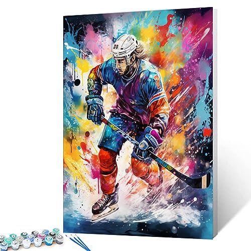 Eishockey-Athleten, digitales Zeichnen, Graffitisches Sportmann-Bild, Malen nach Zahlen, Kits für Erwachsene, Anfänger, Extremsport, Ölgemälde auf Leinwand, Acryl-Pigment-Kits, Wandkunst, Dekoration,
