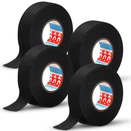 Lot de 4 Rubans de Câblage de 19 mm x 15 m en Tissu, Faisceau de Câblage en Velours, Ruban Adhésif Isolant électrique, Rubans Adhésifs Noir pour Voiture, Résistant à la Chaleur, Anti-âge