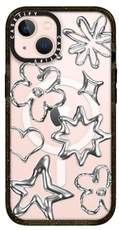 CASETiFY Impact iPhone 13 Case [4X Military Grade Drop Tested / 8.2ft Drop Protection/Compatible with Magsafe] - Chrome Doodles - Glossy Black