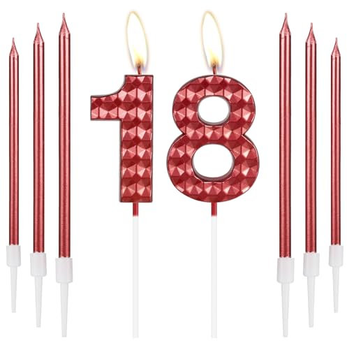 18th Birthday Decorations - Red Number 18 Candles, Happy Birthday Cake Topper