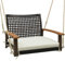 GYMAX Balançoire 1 Personnes pour Jardin en Rotin, Chaise Suspendue 1 Place, avec Coussin de Siège, Accoudoirs en Bois d'Acacia, Cordes de Chanvre Robustes, pour Extérieur, Porche, Terrasse