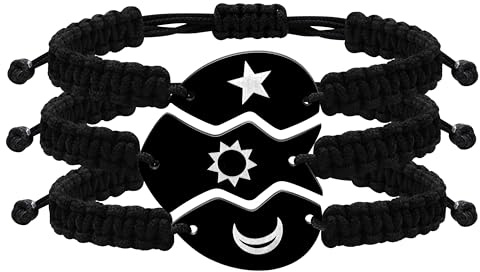 Oneress Lot de 3 bracelets puzzle en forme de cœur tressés faits à la main avec cordon noir assorti, corde réglable, cadeaux d'amitié, bijoux pour meilleures amies, sœurs