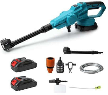 Akku Hochdruckreiniger, 80 BAR für Makita 18V Akku Tragbarer Hochdruckreiniger mit 6-IN-1 Düse, Bürstenloser Motor,380L/H(6.3L/min),für Auto, Terrasse, Rasen (Mit 2 Batterie)
