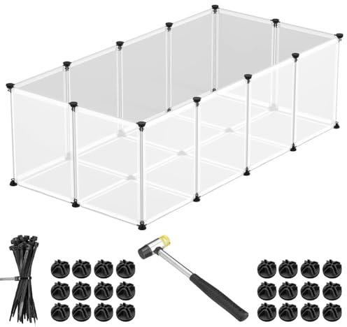 BAKAJI Recinto per Animali Piccola Taglia Personalizzabile in Plastica con Pavimento Antiscivolo, Recinzione Componibile, Fondo Trasparente, Porcellini d'India, Criceti, Conigli (143 x 73 x 46 cm)
