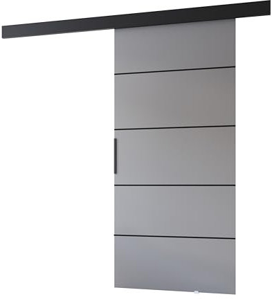 MINIO go for it - Schiebetüren 86 cm, Schiebetür Zimmertür PRIM 1K, Schiebetürsystem für Zimmer, Wandmontage, Türe Innen - Dekorleiste, Oberblende, Türgriff in Schwarz, Sonoma Eiche/Schwarz
