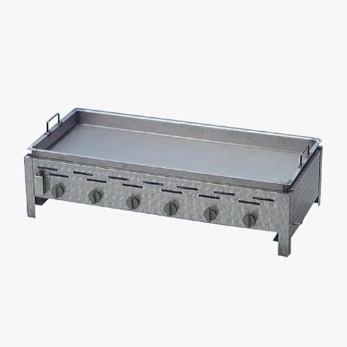 BSR-Grillen 6-flammiger Profi Gasgrill aus Edelstahl, stufenlos regelbar, Gasbräter, Gastrogrill, Gastrobräter mit Gasschlauch und Druckminderer (27 kW | Edelstahlpfanne)