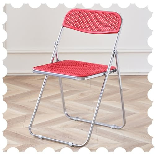 IMUNKT Folding Chair Plastic Rattan Chairs With Backrest Collapsible Dining Chairs Kitchen Chairs Metal Hollow Out Chair For Patio Backyard Lawn Shop Cafe(Red)