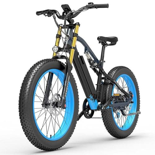 LANKELEISI RV700 E-Bike Mountainbike 26 Zoll Vollfederung E-MTB Fatbike mit 48V 16Ah Wechselakku, Reichweite bis zu 130KM