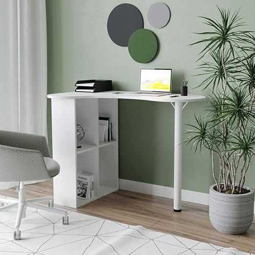 URBNLIVING Wooden Corner Desk with Bookcase and Storage Shelves Stylish and Functional Study Workstation Organizer for Home Office and Workspaces