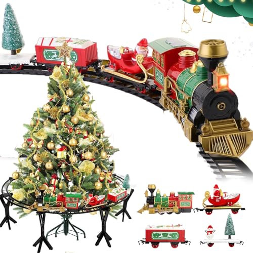 YeahBoom Tren Juguete para Niños,Juego de Tren eléctrico para Colgar en el árbol de Navidad,Tren eléctrico Infantil con Sonidos,Conjunto Navideño de Vías,Tren de Navidad Eléctrico (36P)