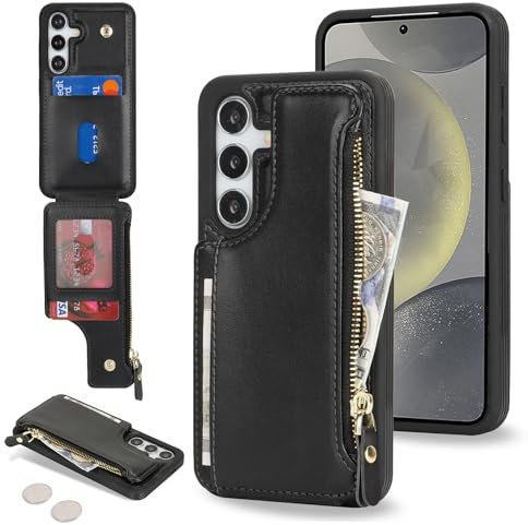 SailorTech Etui pour Samsung Galaxy S24 Étui avec Porte-Cartes de crédit, Housse pour Samsung S24 Étui à Fermeture éclair Portefeuille avec Fentes pour Cartes de crédit-Noir