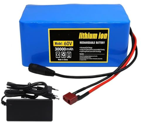 Batería para bicicleta eléctrica, batería de litio de 60 V, 30 Ah, 16S2P, paquete de batería de litio para bicicleta eléctrica, scooter con cargadores de 67,2 V y 2 A T+DC
