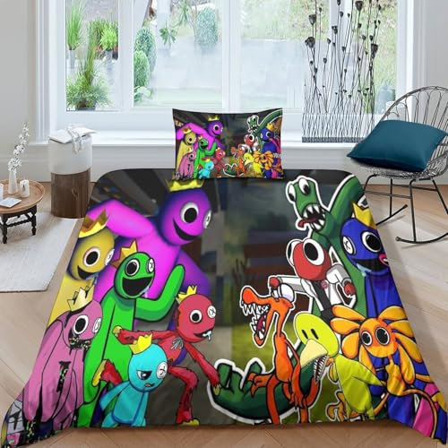 MJCZEGDCR Kinder Bettwäsche Rainbow Friends Bettbezug Set, 3D Bedruckte Kinder Jungen Kinderbett Bettbezug Set Microfaser 2 Teiliges Mit Kissenbezug Single(135x200cm)