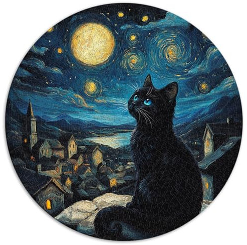 jigsaw puzzles for adults 1000 pieces,Black cat,Round Puzzle,for Adults & Kids Age 12 Up,Cardboard puzzles,Luxurious Colorful Puzzles Gift size,67.5x67.5