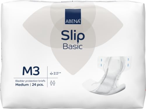 ABENA Slip Basic M3 | Pack of 24 | Incontinence Pads Women & Men with an Absorbency of 2900ML | Fast Absorbing Adult Nappies with a Odour Control System. ABENA Incontinence Pads Hip Size 70-110cm.