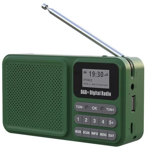 Class DAB Radio, Solar Powered DAB Radio Supports DAB, DAB+, Digital Radio Portable Speaker with Bluetooth Speaker, 1200mAh Rechargeable Battery - Green P11