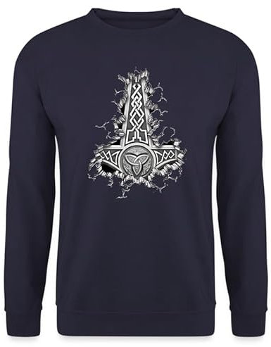 Viking Valhalla Odin Thor Hammer Nordmann Wolf Nordic Mythology Skal Norse, navy blue, XL