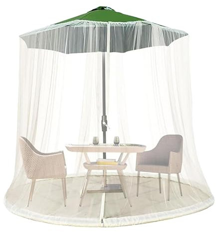 Parasol de terrasse rond d'extérieur - Moustiquaire en polyester - Filet de parasol suspendu léger avec double fermeture éclair - Filet de parasol de terrasse pour le camping.