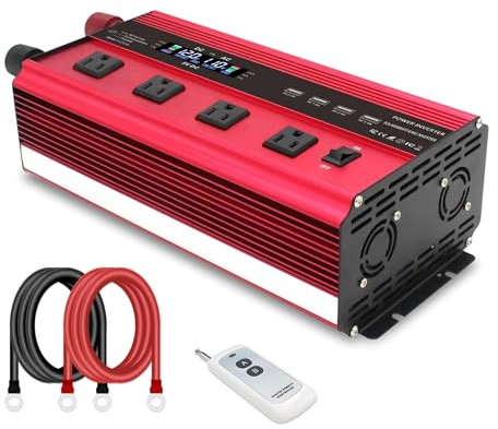 Transformador 5000W Inversor De Corriente CC 12 V/24 V A CA 110 V/220 V con Pantalla LCD Control Remoto Convertidor De Voltaje Transformador Adaptador De Cargador Inversor Corriente(24V 110V 60Hz US)