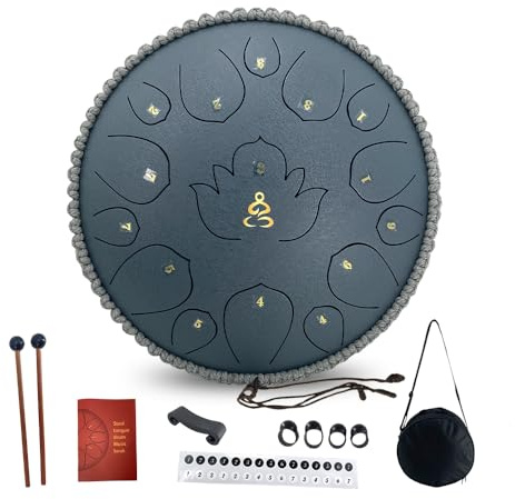 ModouString Stahlzungentrommel, 13 Zoll, 15 Noten, Regenspiel, Handpfanne mit Schlägeln & Tragetasche, Musikinstrument, Garten, Regentrommel für Erwachsene