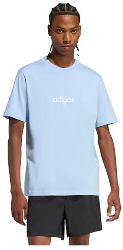 adidas Herren Essentials Linear Single Jersey Tee, Glow Blue/White, S