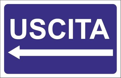 CARTELLO SEGNALETICO - USCITA BLU CON FRECCIA PERSONALIZZATA - Adesivo Extra Resistente, Pannello in Forex, Pannello In Alluminio (Alluminio, 30x42 cm)