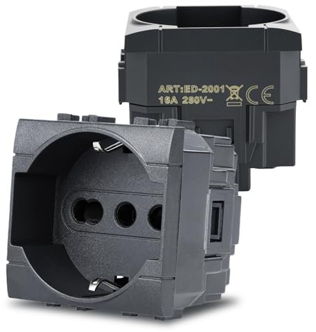 Voltix 2 Pezzi Prese Schuko da Muro 2P+T 16A Compatibili con BTicino Living Light e Living International, Nero - Placche Compatibili BTicino (2)