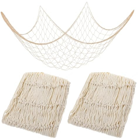 Wanmu 2 Pcs Fish Net Decorations, 80 x 40 Inch Cotton Fishing Net Decorative, Hawaiian Nautical Themed Fishnet, Wall Hanging Netting for Coastal Bedroom, Bathroom or Under the Sea Party